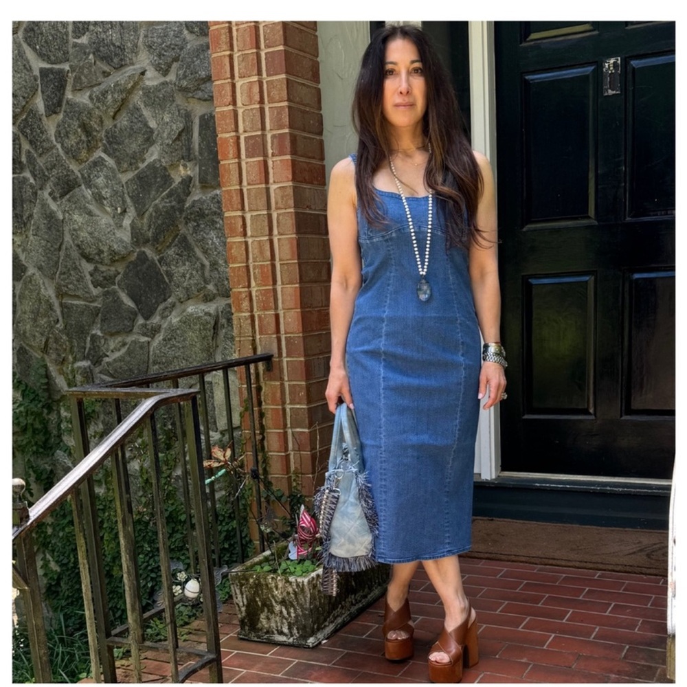 Love Tree Denim stretch bodycon Midi Dress Sz large 10 12 NWT